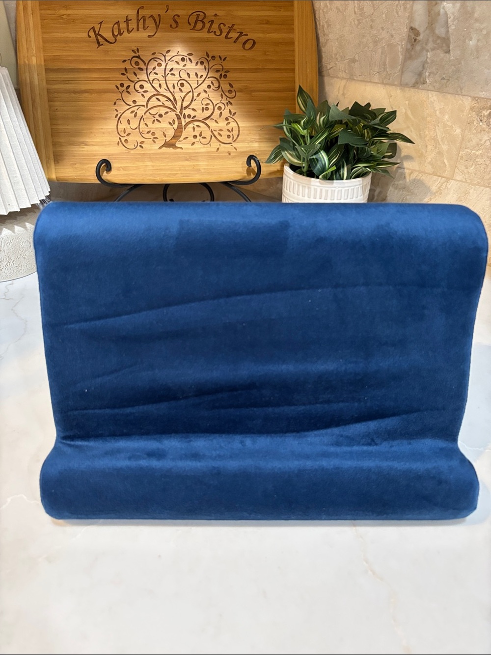 SAMHOUSING Plush Tablet Pillow Stand for Bed with Multi-Viewing Angles Navy Blue